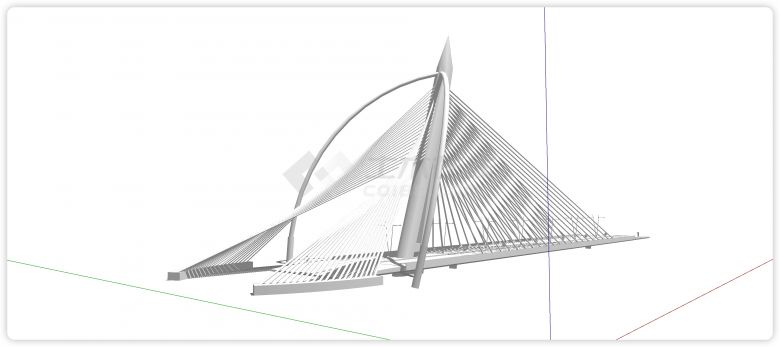 三角形造型拉索桥景观桥su模型-图二