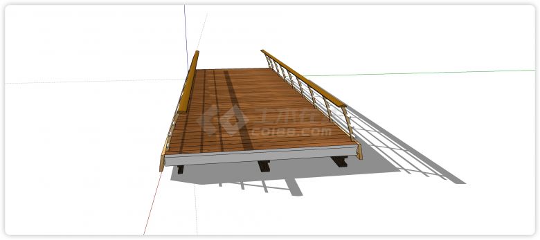 钢结构木扶手内斜围栏木桥su模型-图二
