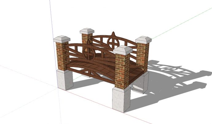 木桥棕色桥面白色柱su模型_图1