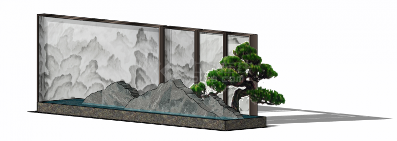 中式大型山水景墙山石片岩su模型-图一