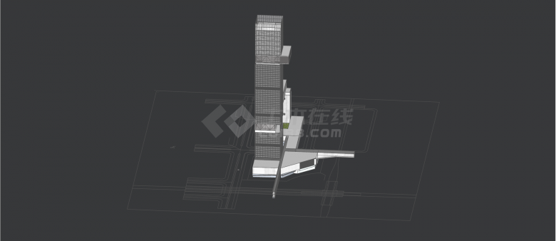 直角式工业风办公高层建筑设计su模型-图二