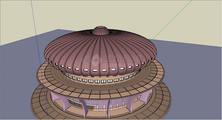 博物馆设计粉紫色调带圆顶su模型-图二
