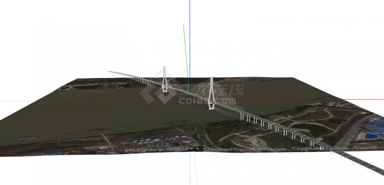 现代宽阔浅色斜拉桥su模型-图二