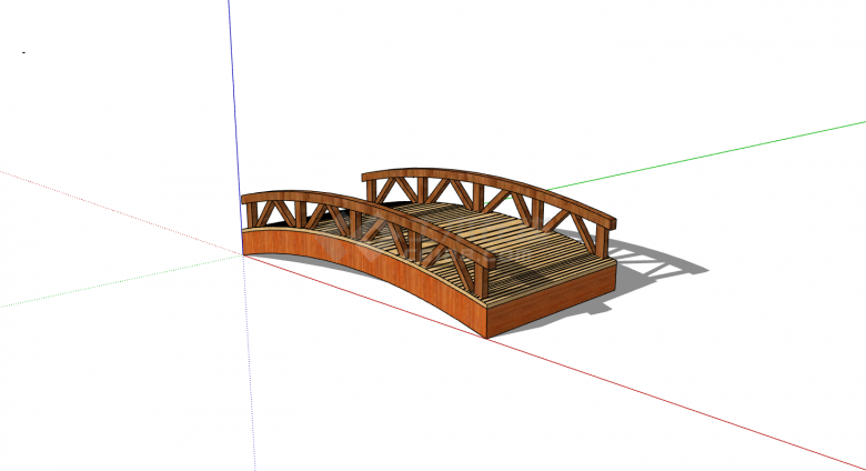 中式矮扶手小木桥su模型-图一