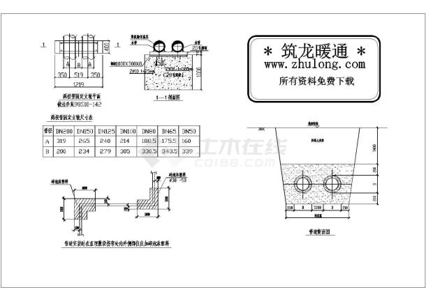 外管网直埋固定支架及拐弯处大样图-图二