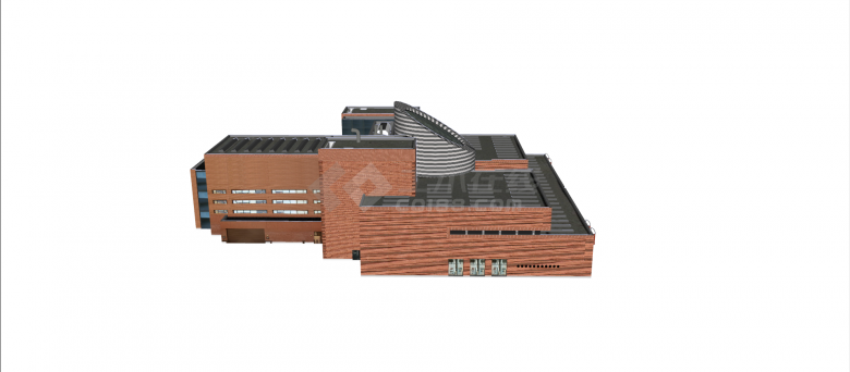 阶梯式多层棕色墙体博物馆设计su模型-图二