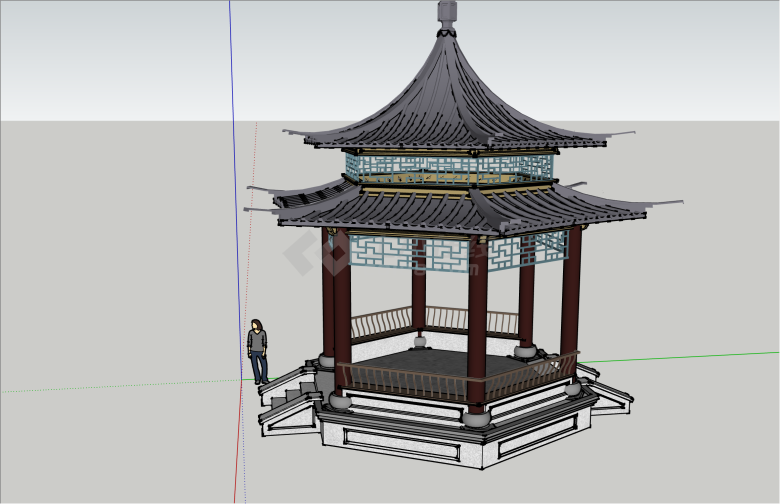 精美双屋顶中式六角亭su模型-图二