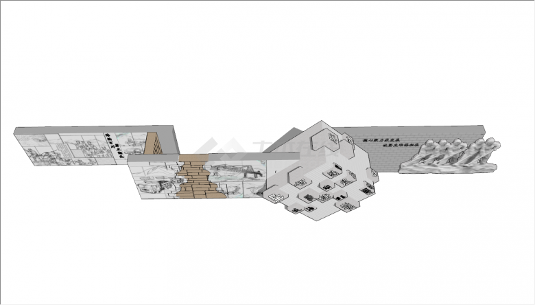 文明发展图案文字浮雕景墙su模型-图二