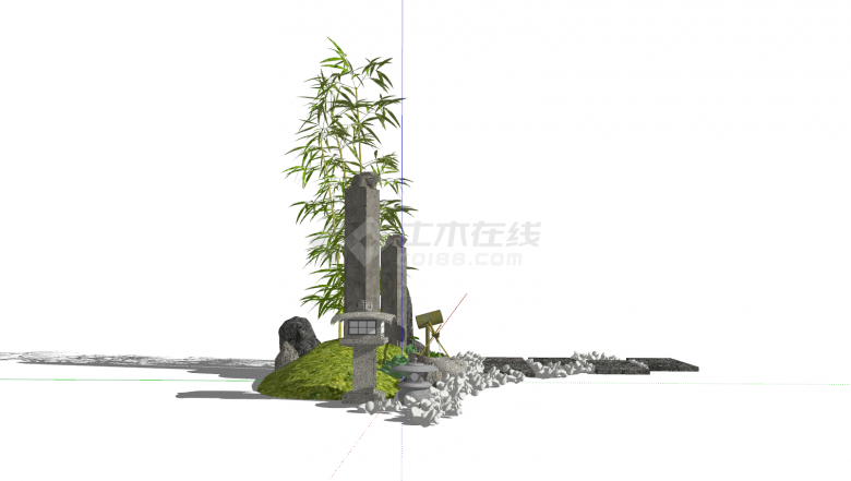 庭院竹子盆栽鹅卵石su模型-图二