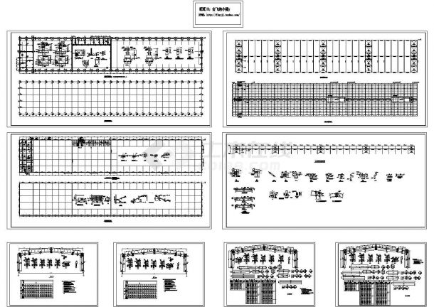 30m跨厂房轻钢结构施工cad图，共八张-图一