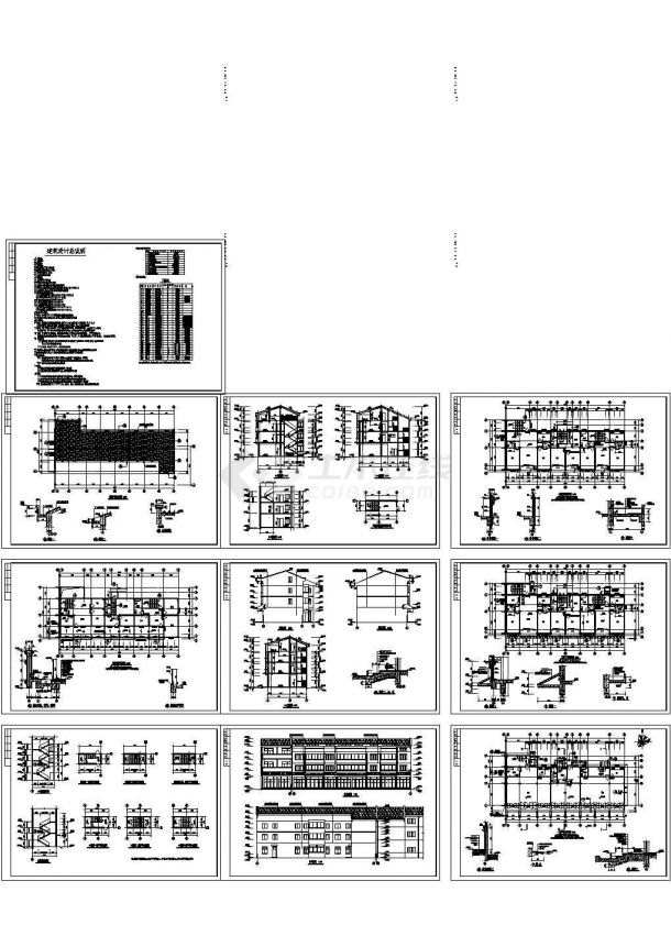 1400平米3层沿街商住一体楼建筑设计CAD施工图（带阁楼）-图一