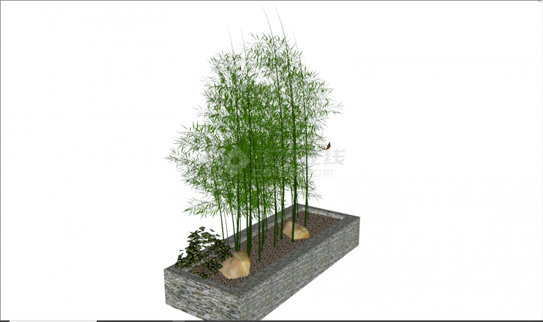 现代公园长方形景盆竹子盆栽su模型-图二