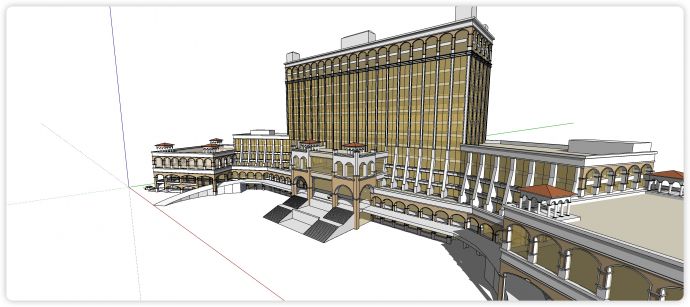 弧形主体金色玻璃结构大酒店设计su模型_图1