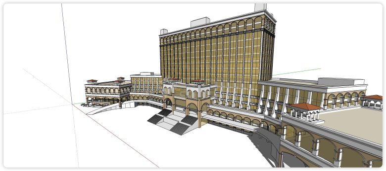 弧形主体金色玻璃结构大酒店设计su模型-图一