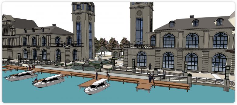 欧式建筑 码头滨湖商业街景su模型-图二