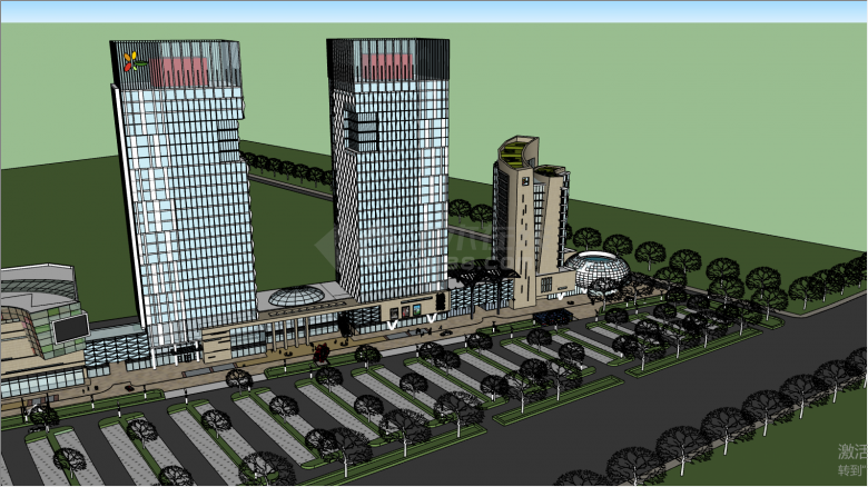 大型商业综合楼建筑su模型-图二