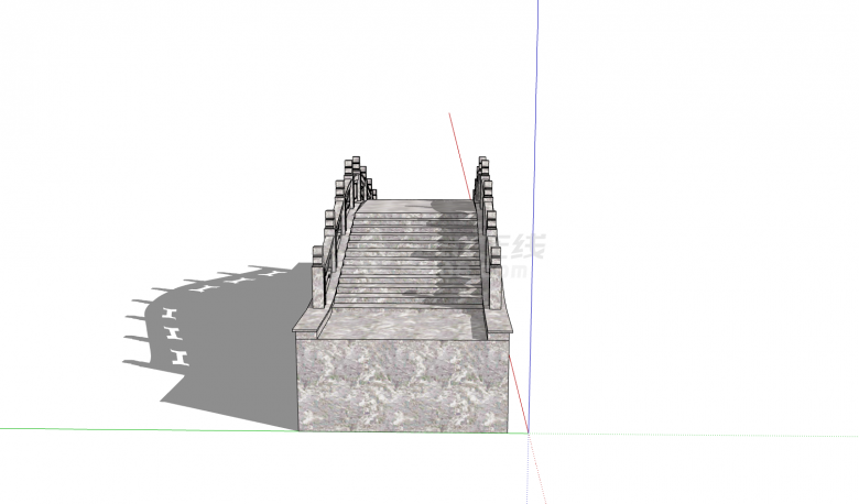 三个桥洞和镂空图案护栏中式石拱桥su模型-图一