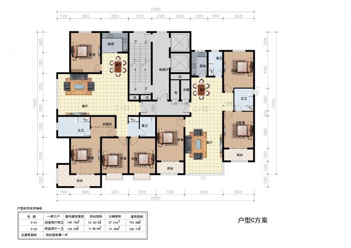 高层住宅一梯二户型平面设计CAD图_图1