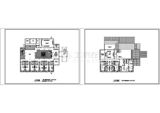 新徽派园林酒店单元建筑设计图（含效果图）-图一