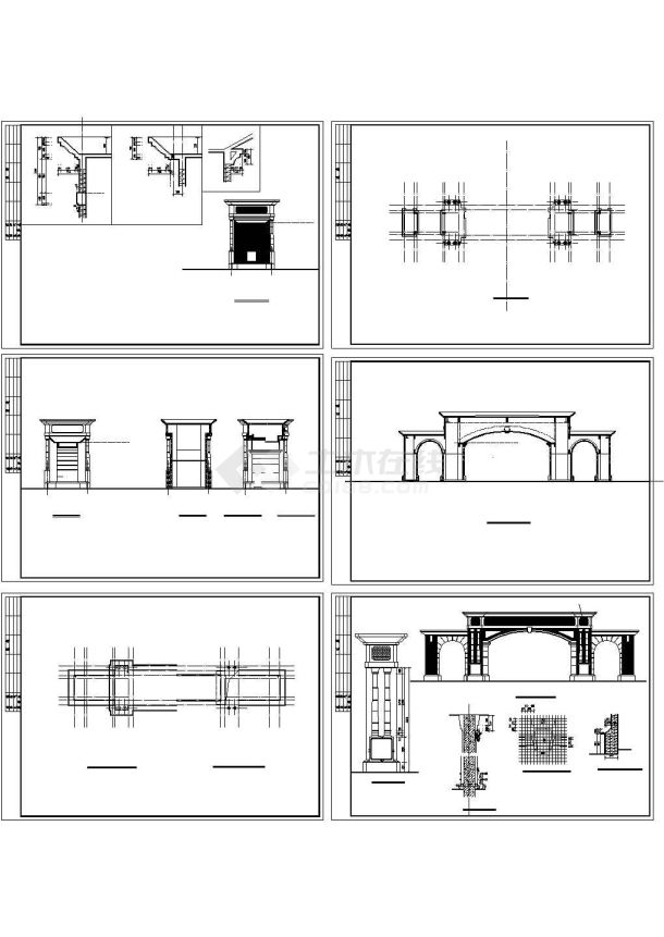 某住宅小区大门设计cad全套建筑施工图（大院设计）-图一