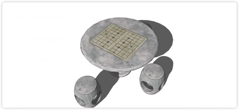 圆形桌面棋盘格子石桌石凳su模型-图二