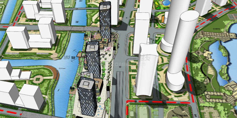 现代繁华的高楼商业综合体设计su模型-图二