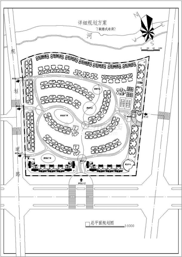 联排式布局小区总平面规划图1张cad施工图设计-图二