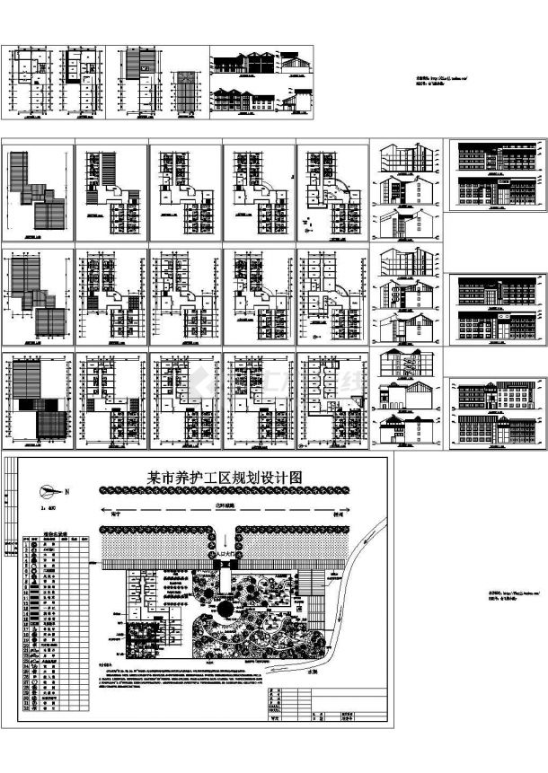 苏州市养护工区4个旅馆设计建筑施工cad图纸，共二十五张-图一