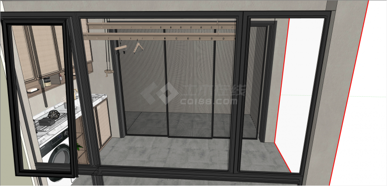 现代多隔层木制柜阳台su模型-图二