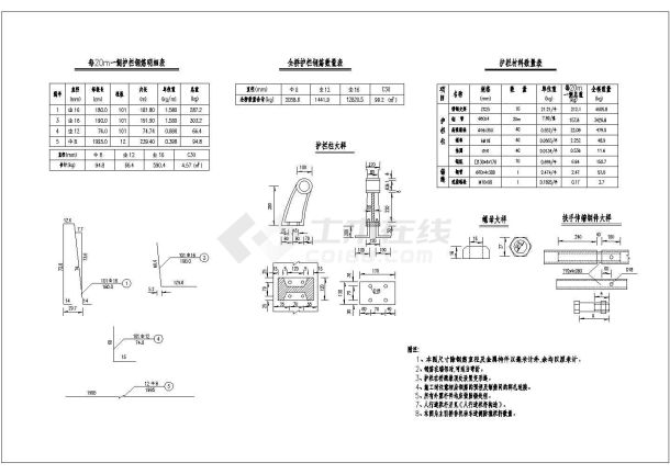 某长江路大桥施工图全套桁架拱桥防撞护栏CAD构造图-图一