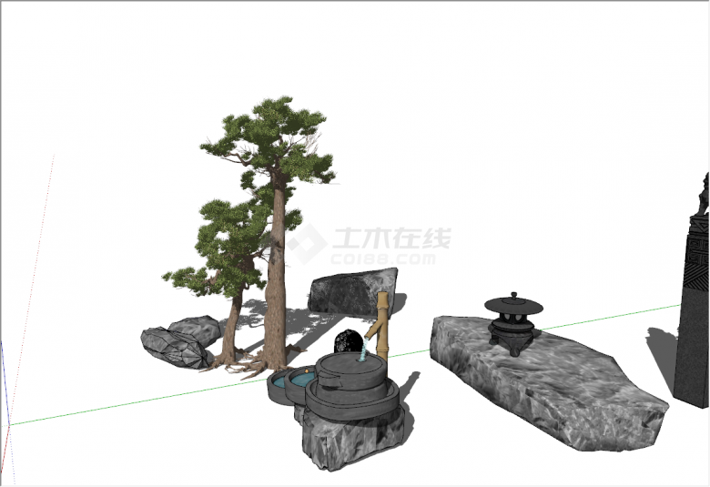 新中式景观植物松树庭院小品su模型-图二
