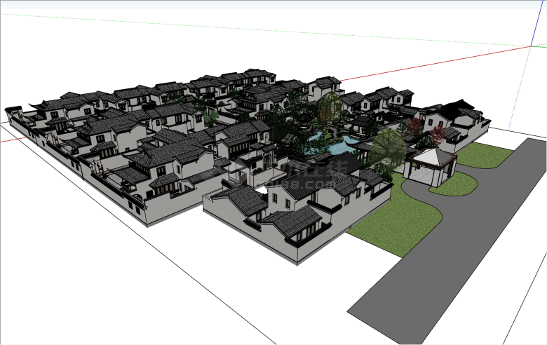 豪华仿古中式别墅群su模型-图二