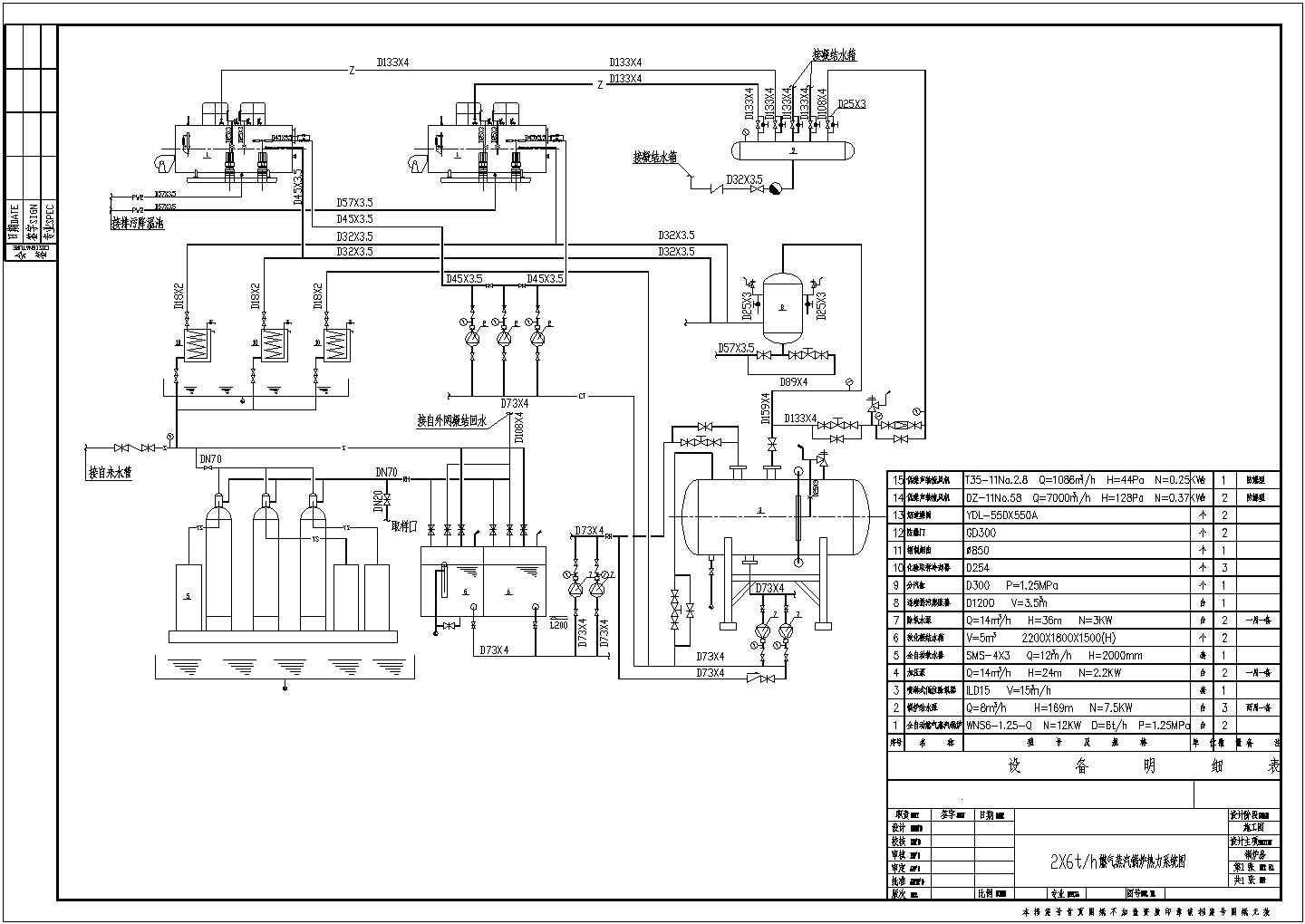 2X6t燃气蒸汽锅炉系统图