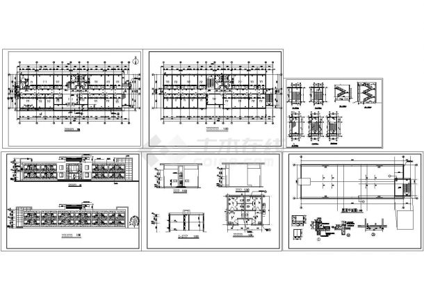 二层污水处理厂管理楼建筑施工cad图，共六张-图一