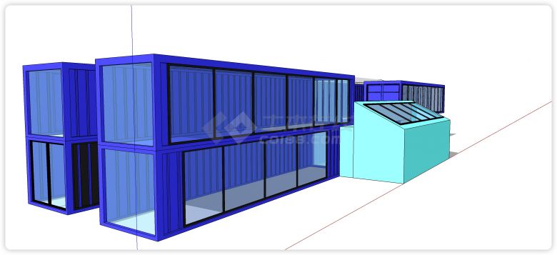 蓝色元素天窗集装箱SU模型-图二
