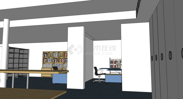 大型图书馆室内su模型-图二