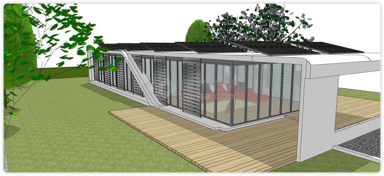 太阳能板白色元素别墅集装箱SU模型-图一