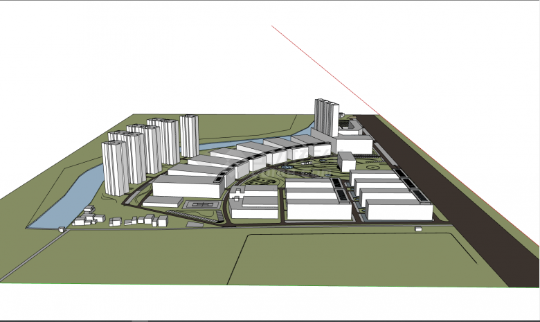 白色现代带河流产业园 su模型-图二