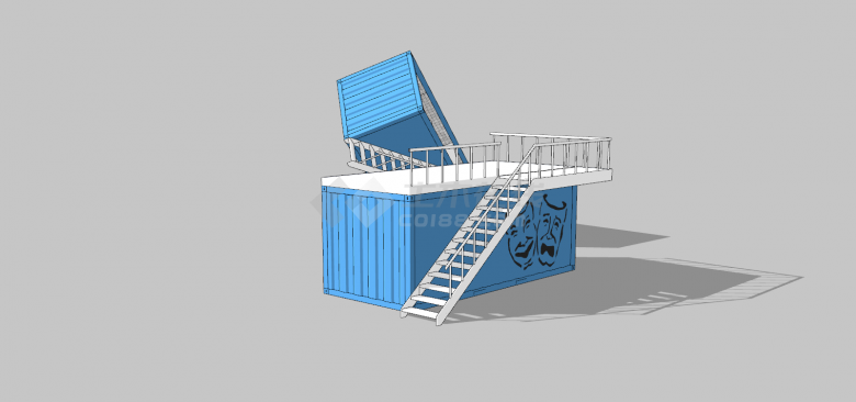集装箱蓝色外观白色楼梯su模型-图一