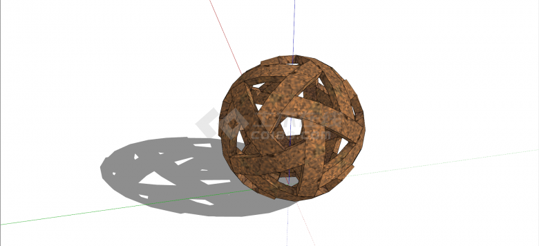 棕色木质球形镂空现代创意雕塑su模型-图二