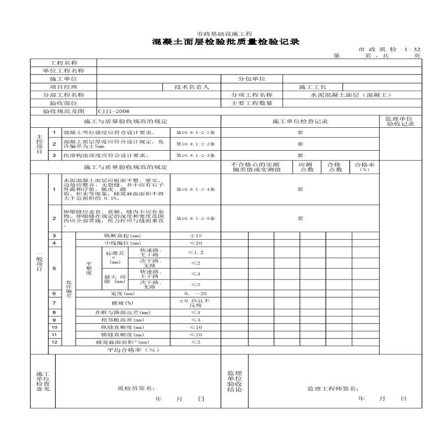 混凝土面层检验批质量检验记录-图一