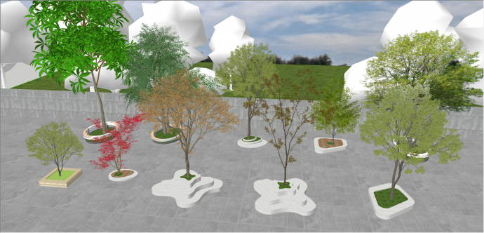 白色景观树池组合su模型_图1