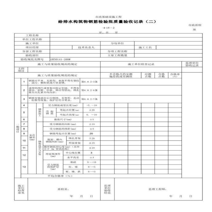 给排水构筑物钢筋检验批质量验收记录二_图1