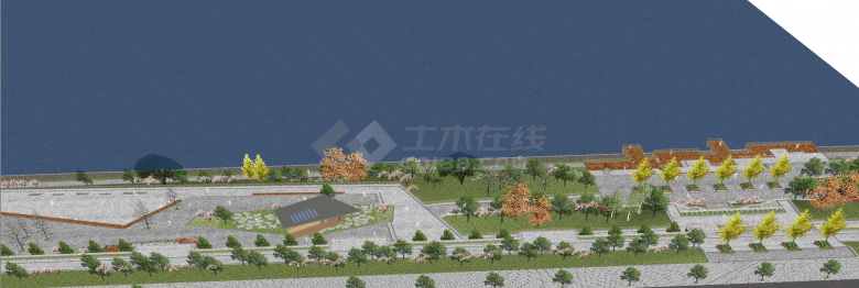 现代中式绚丽的城市化滨河公园su模型-图一
