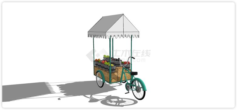 白色遮阳篷三轮车水果摊现代售卖亭su模型-图二