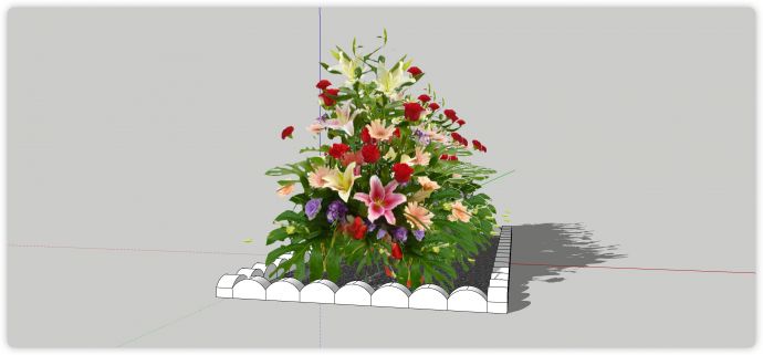 波浪形围栏百合花室内植物su模型_图1