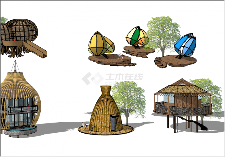 现代森林山地木屋度假民宿家具摆件组合su模型-图一