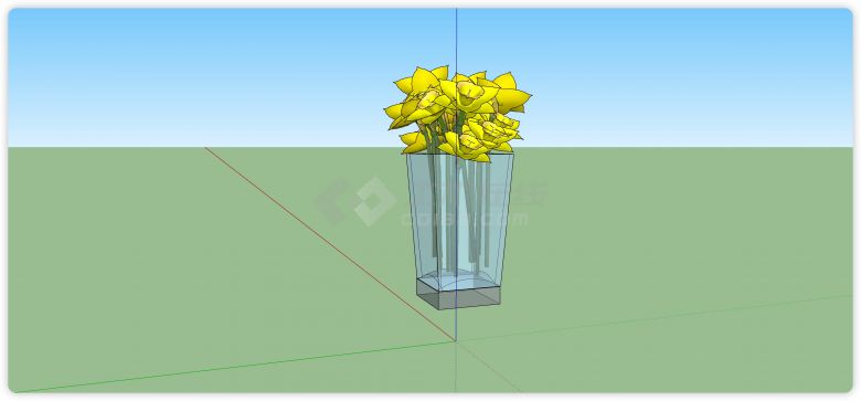 梯形水晶花瓶黄色花束室内植物su模型-图一
