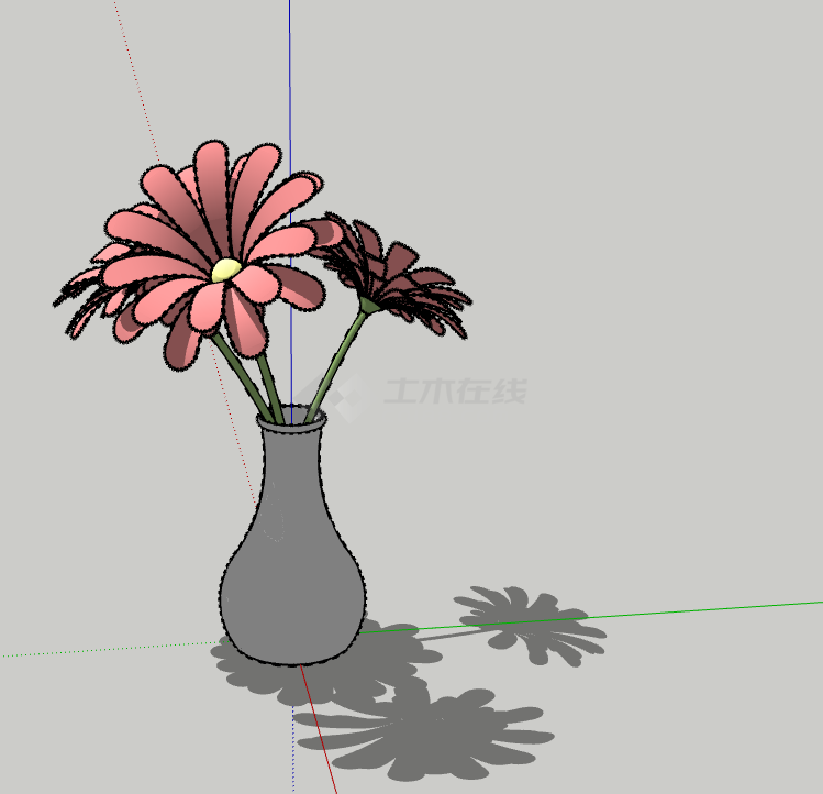 黑色花盆开粉色小花的室内植物 su模型-图一