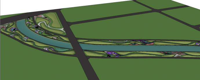 现代清新的葱绿的河道景观su模型_图1